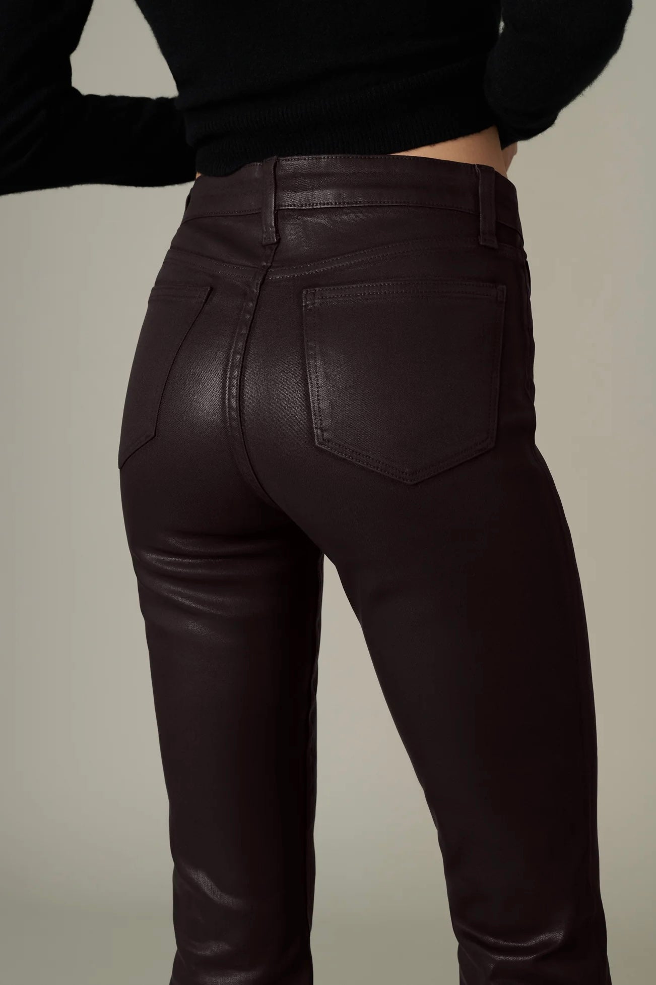 Callie Cropped Bootcut Coated Denim Dark Chocolate