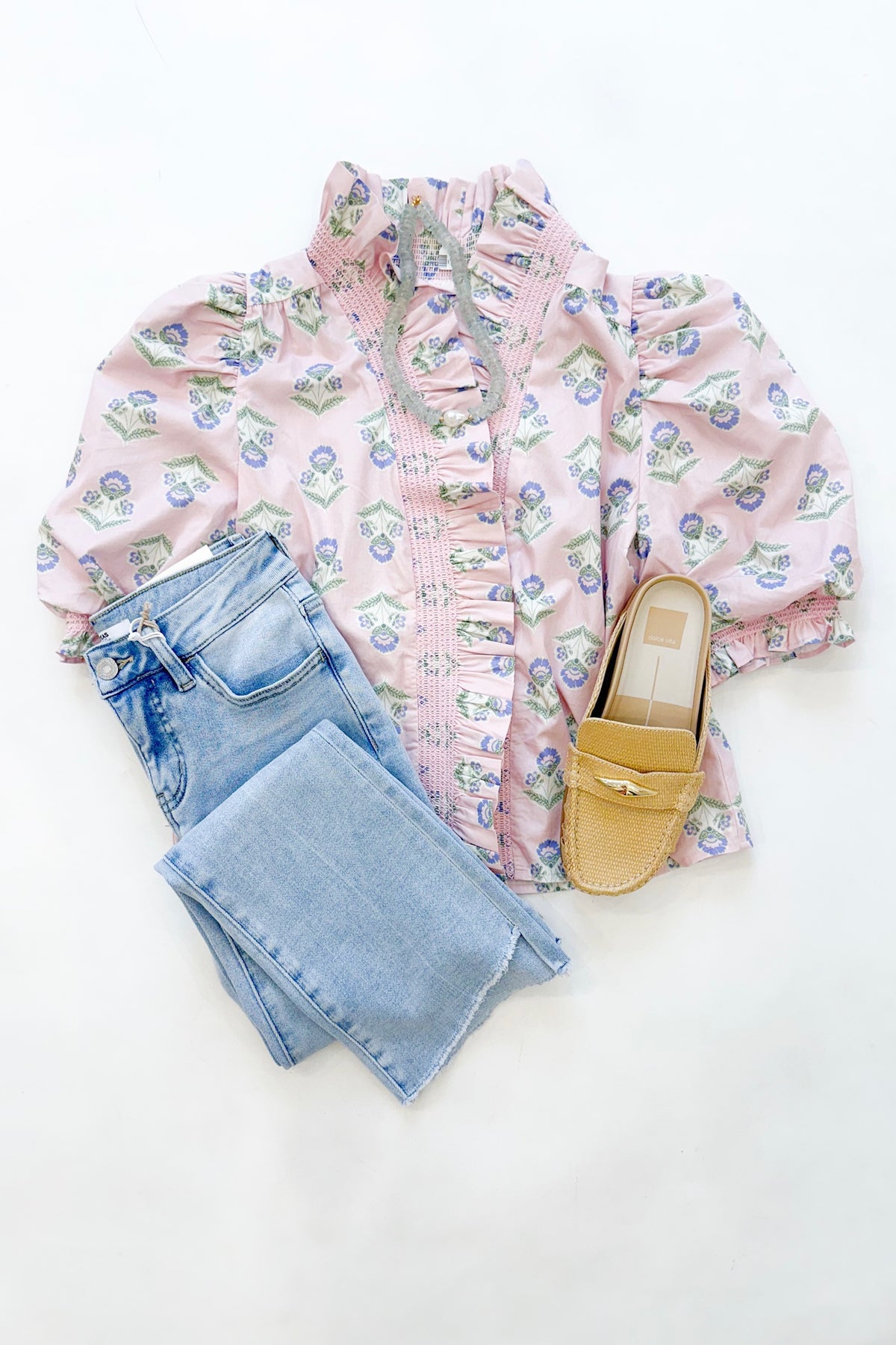 Pastel French Floral Ruffle Blouse