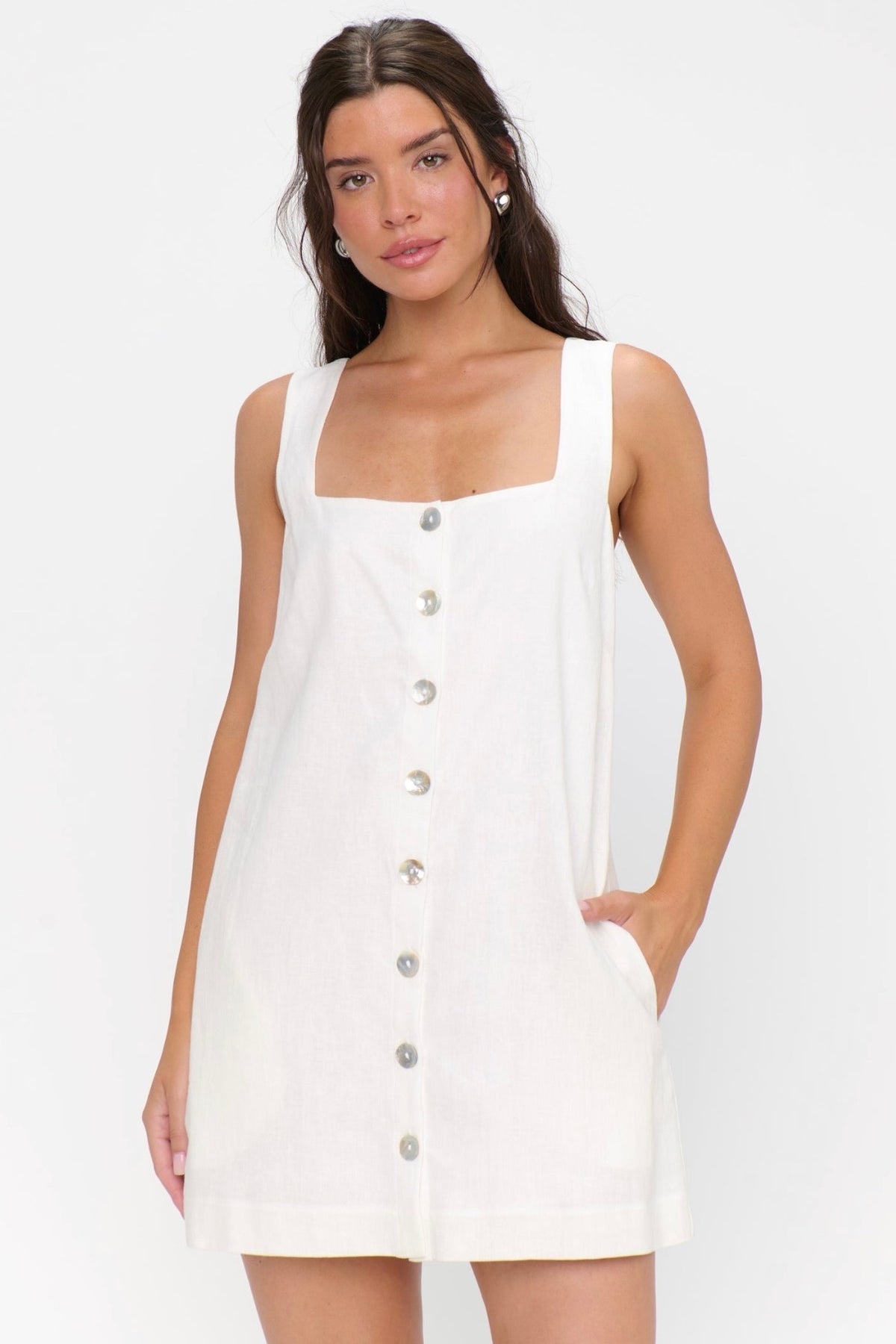 Everly Mini Dress White Linen