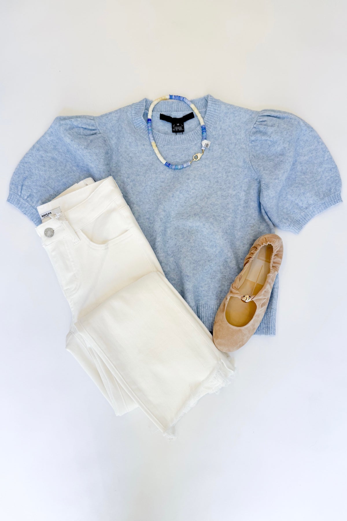 Yulia Knit Puff Sleeve Sweater Glacial Blue
