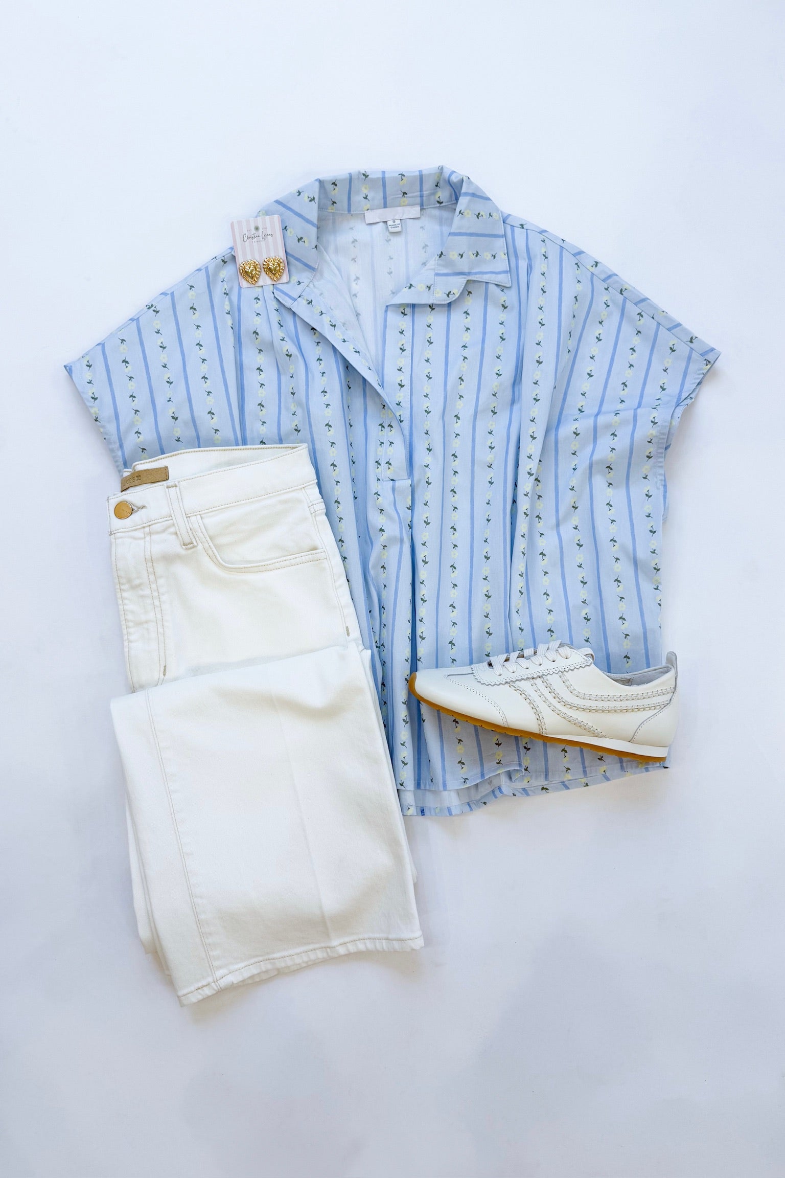 Floral Stripe Collared Pullover