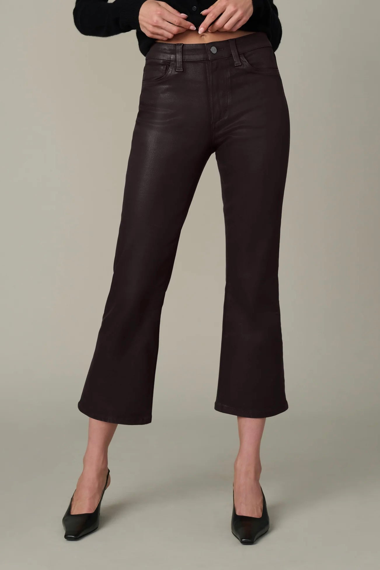 Callie Cropped Bootcut Coated Denim Dark Chocolate