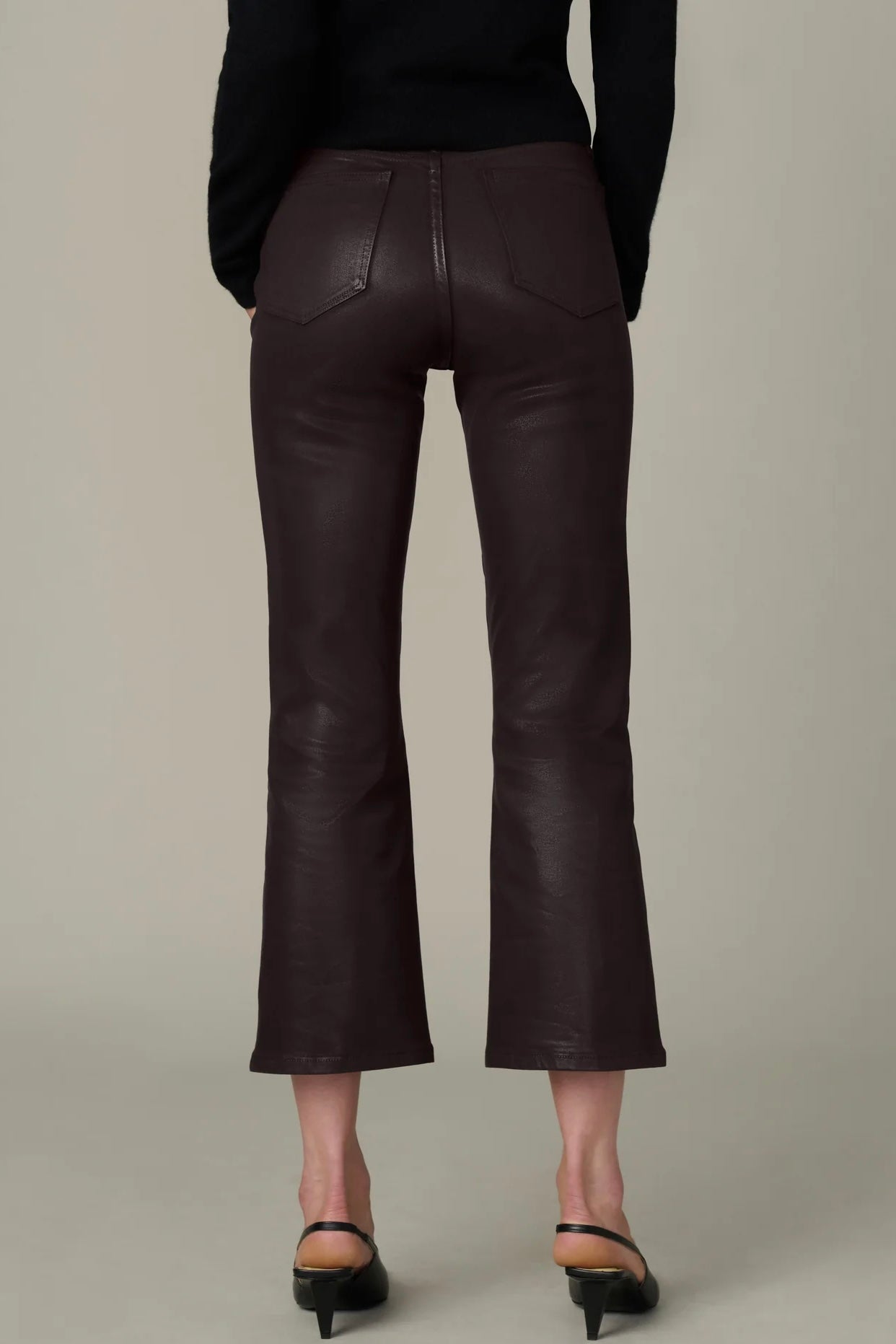 Callie Cropped Bootcut Coated Denim Dark Chocolate