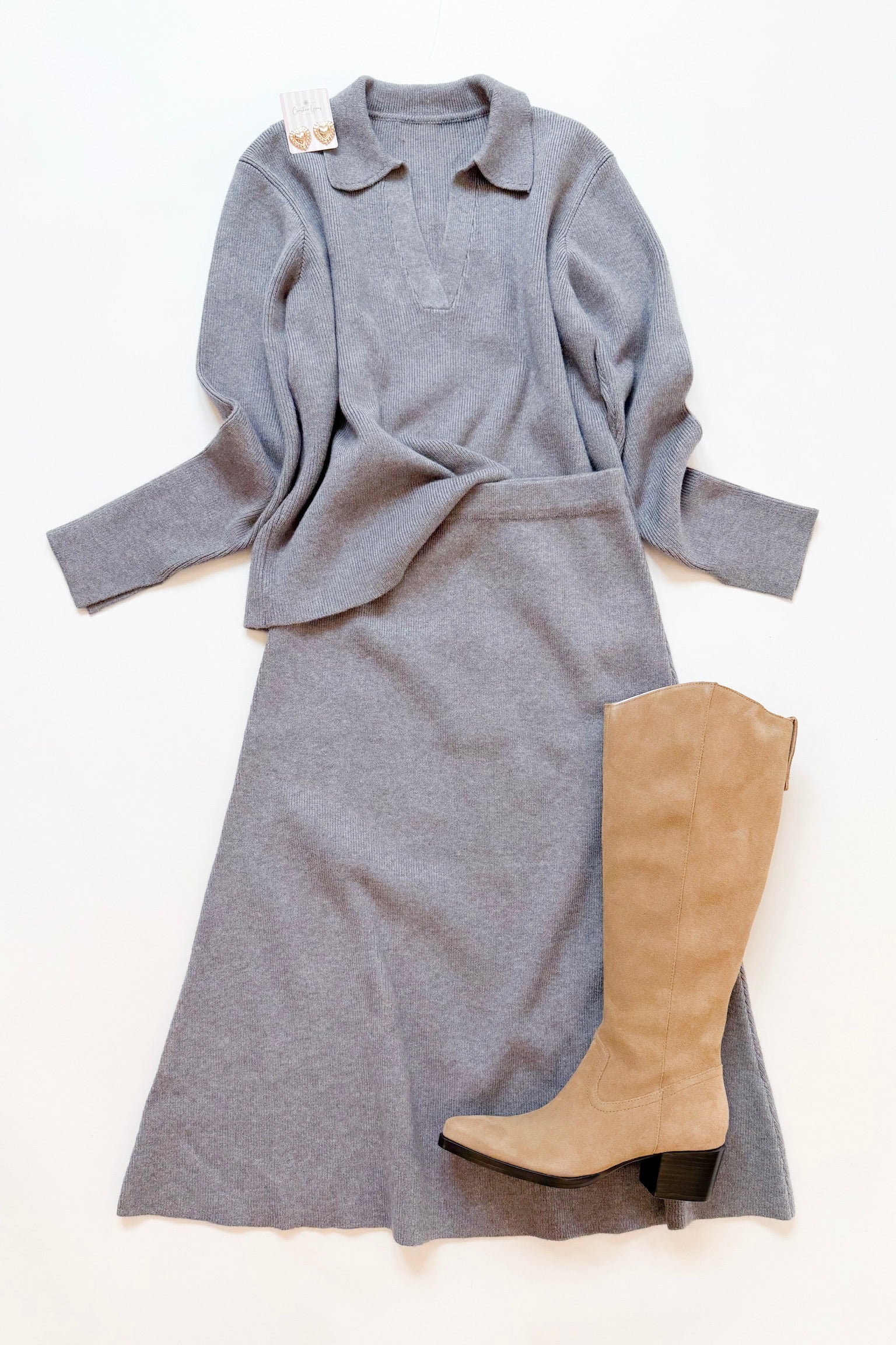 Grey Knit Midi Skirt