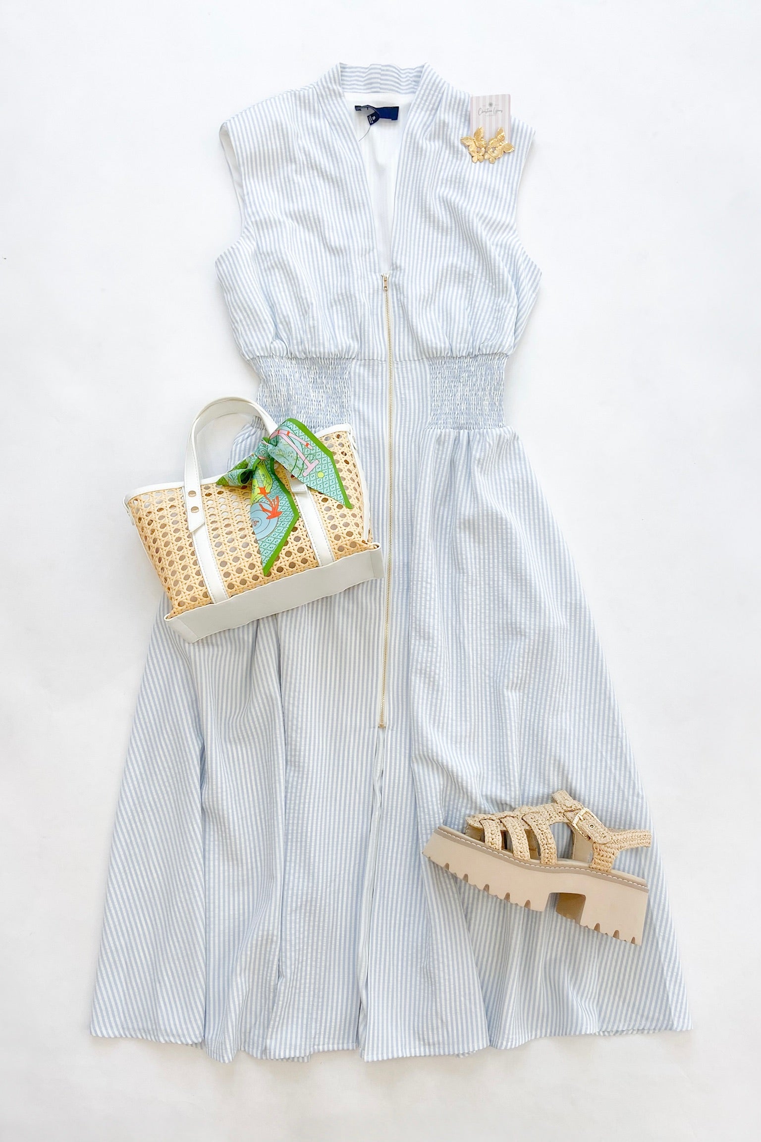 Blue Striped Midi Dress