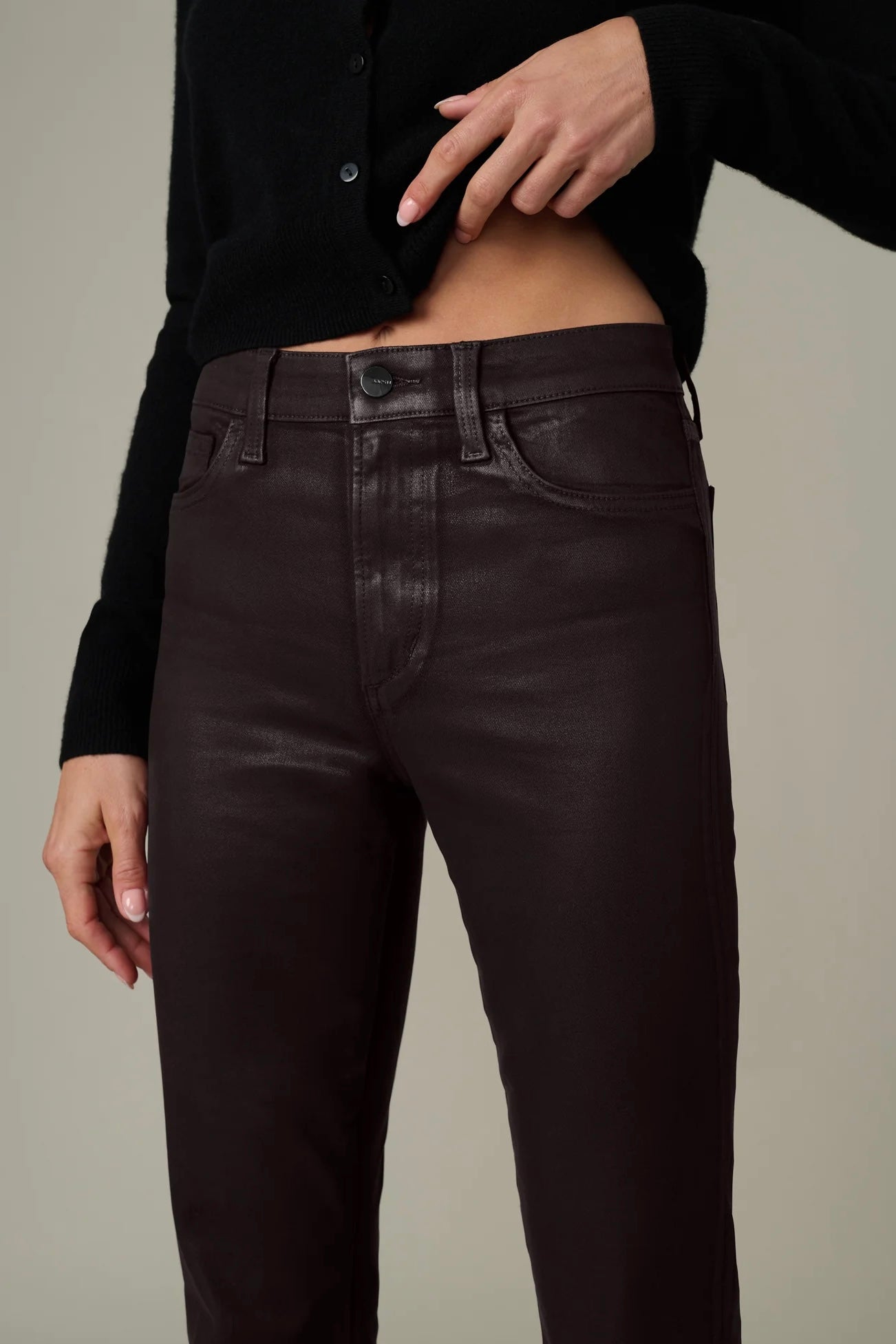 Callie Cropped Bootcut Coated Denim Dark Chocolate