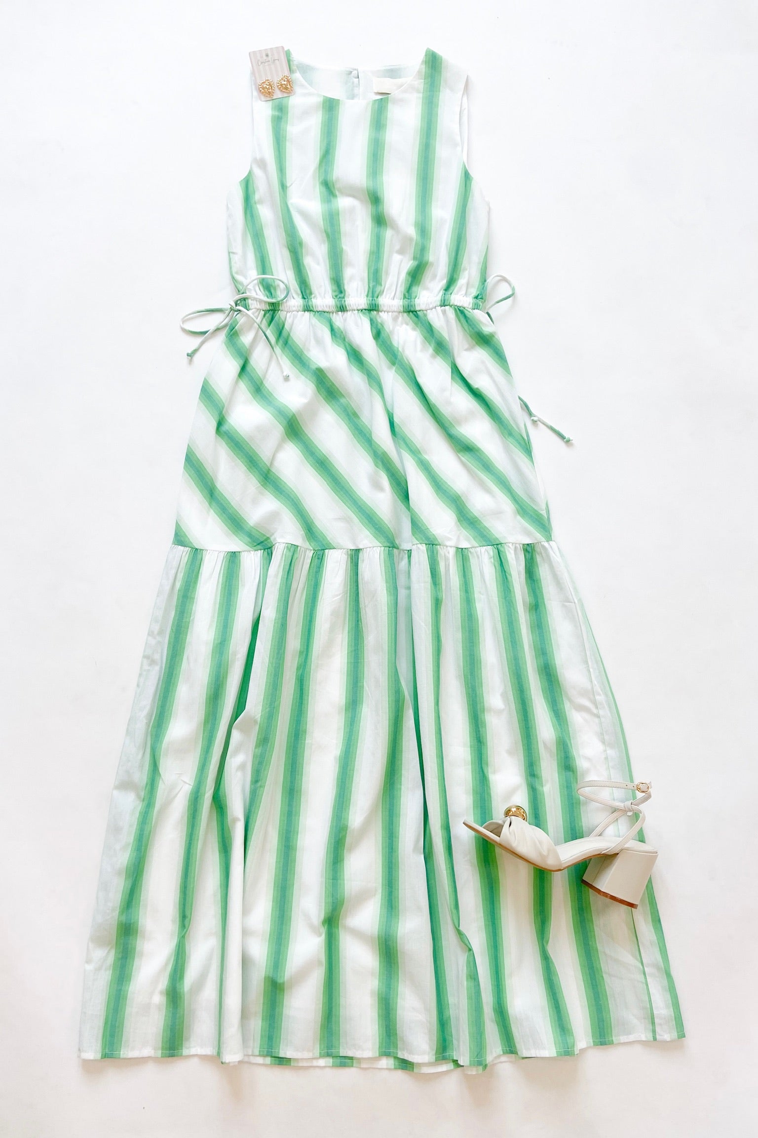 Brandi Midi Dress Green Stripe