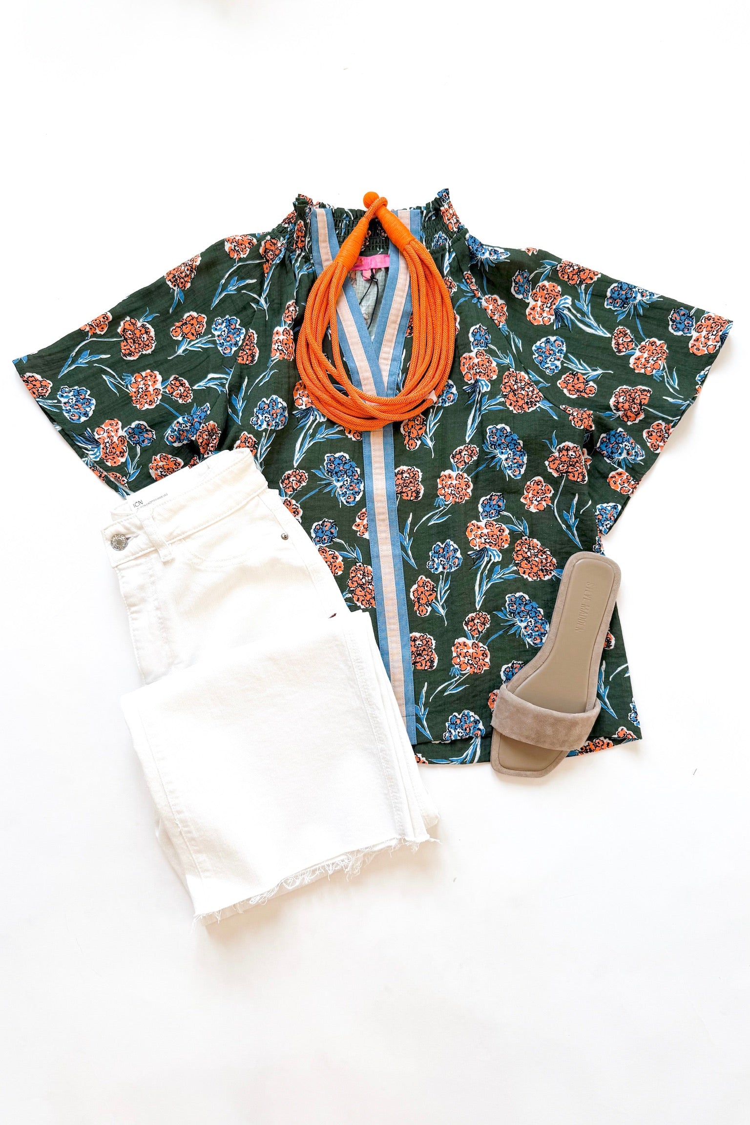 Green Mod Floral Blouse
