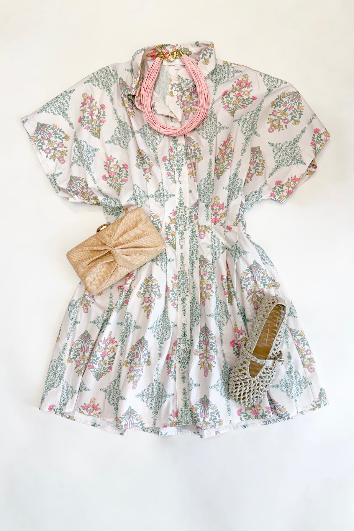 Vintage Floral Pintuck Shirt Dress