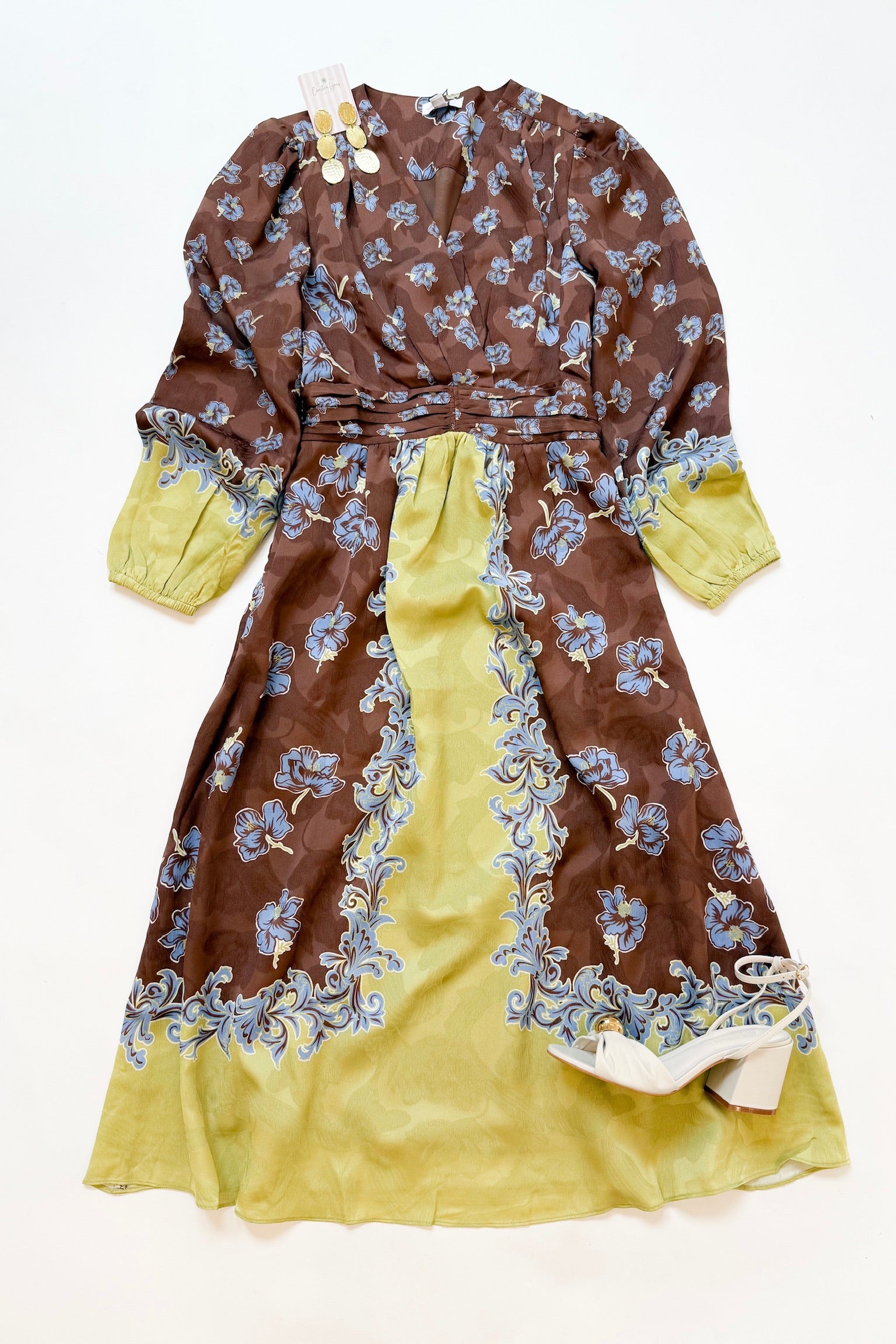 Brown Lime Multi Midi Dress