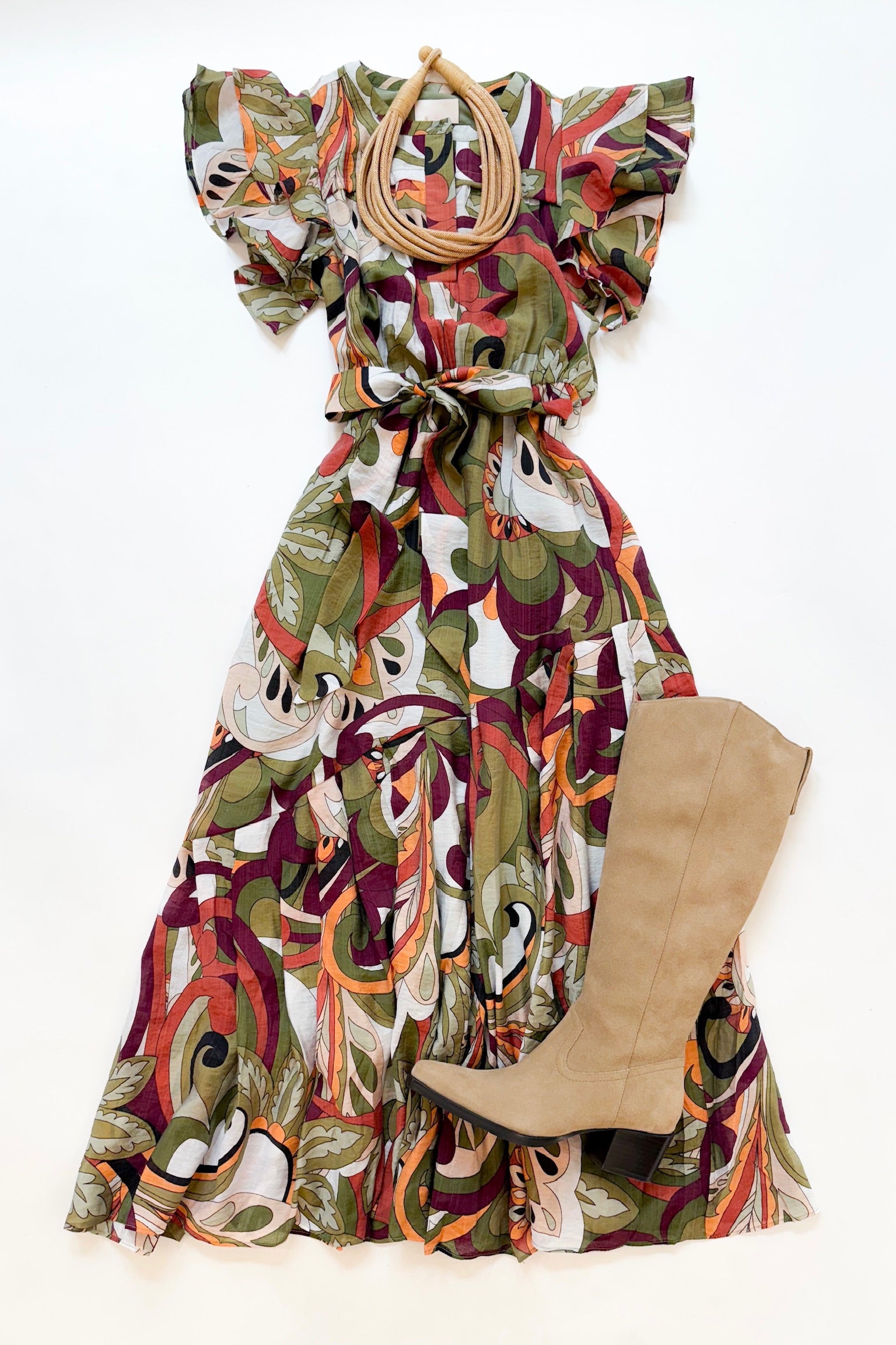 Printed Flutter Midi Dress