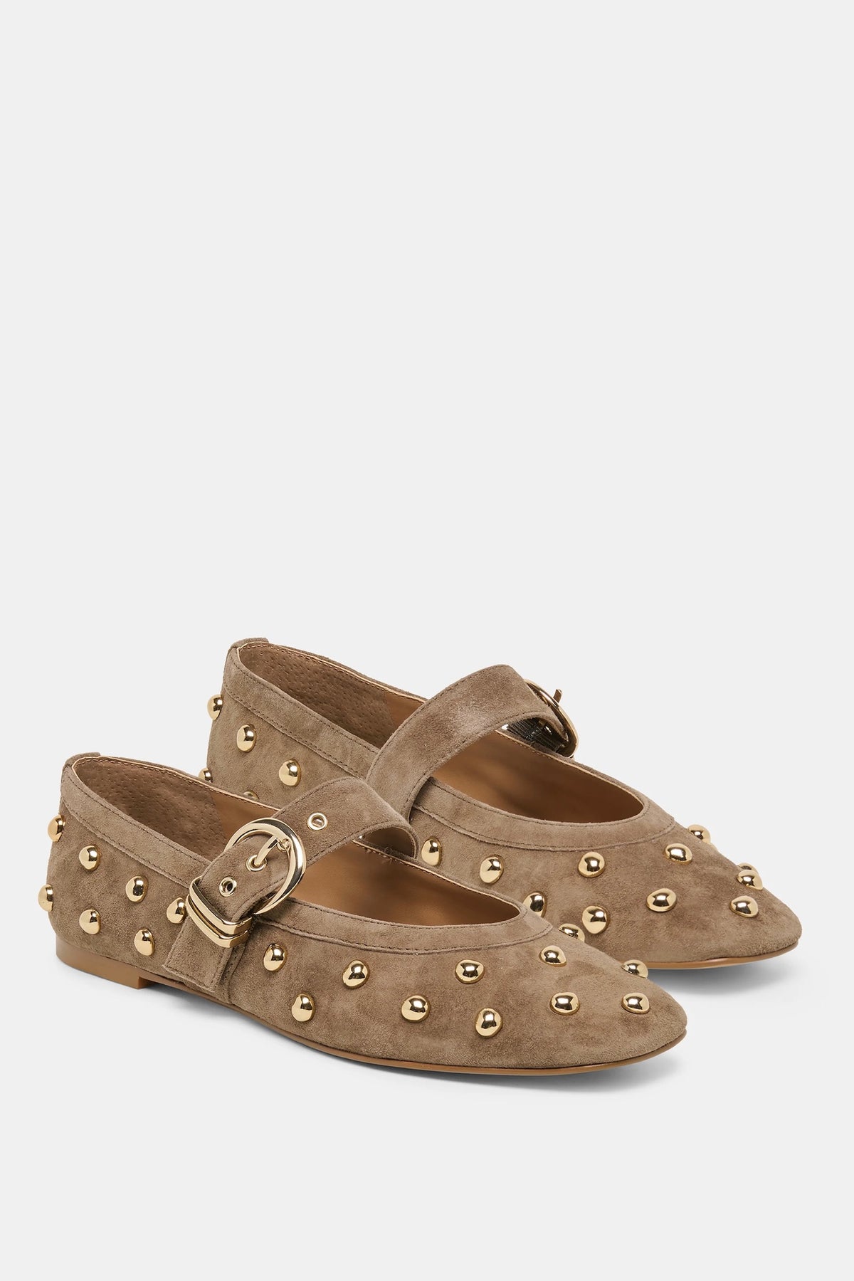Mikel Stud Ballet Flats Olive Suede
