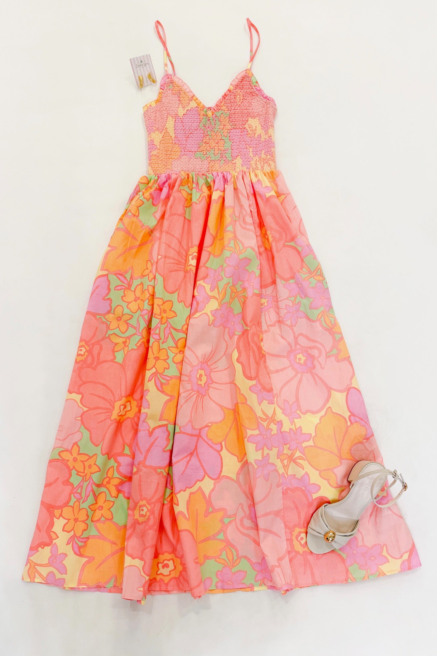 neon maxi dress 041626 The Orange Bold Print Statement Sleeve being sleeveless Neon Sunset Printed Metal Decoration