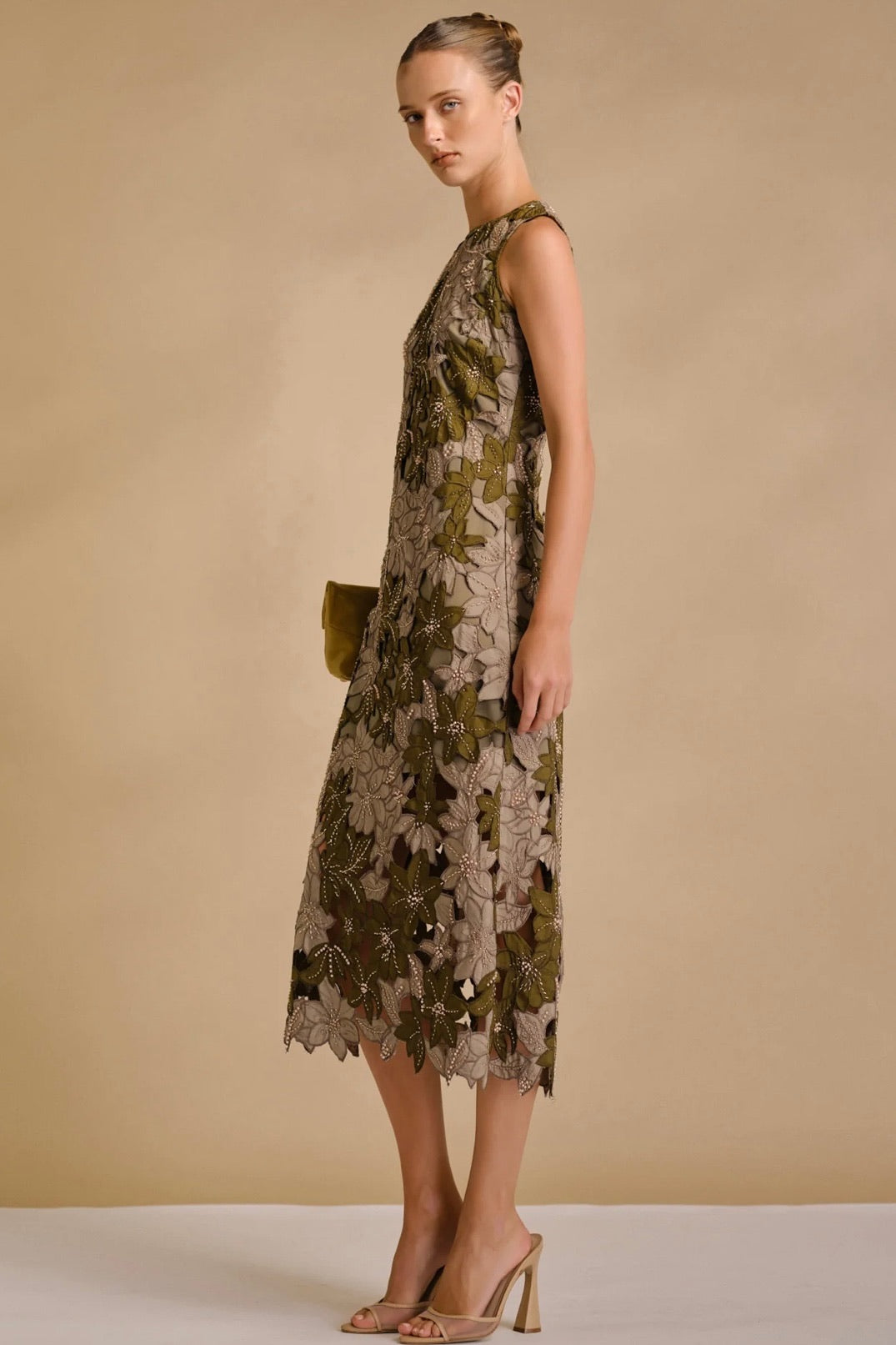 Olive Floral Midi Dress