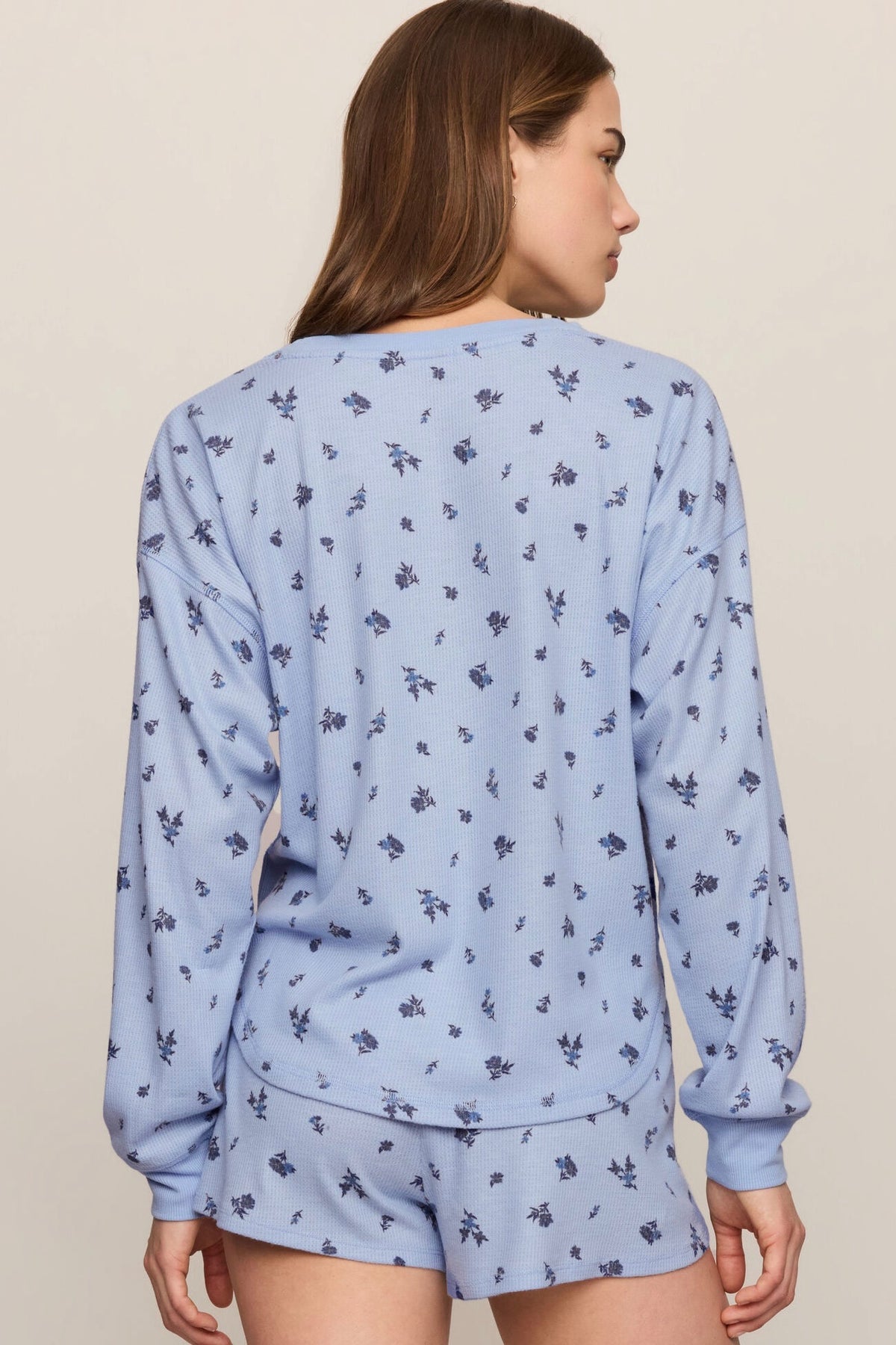 Ditsy Long Sleeve Top Crystal Blue