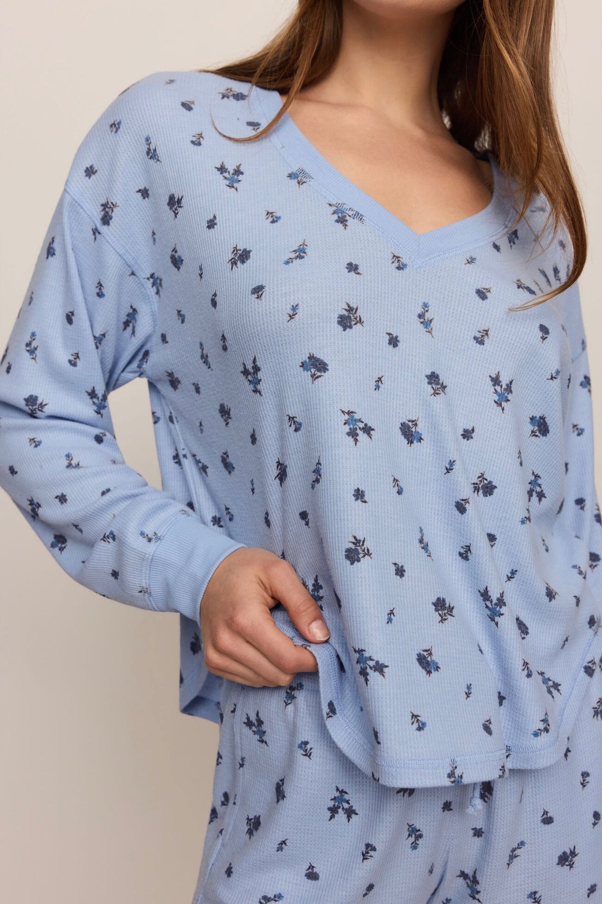 Ditsy Long Sleeve Top Crystal Blue