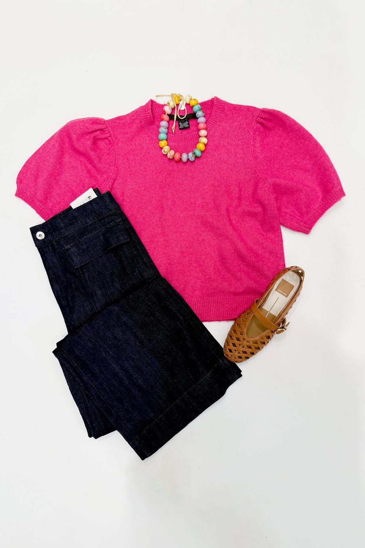 Yulia Knit Puff Sleeve Sweater Cherry Rose