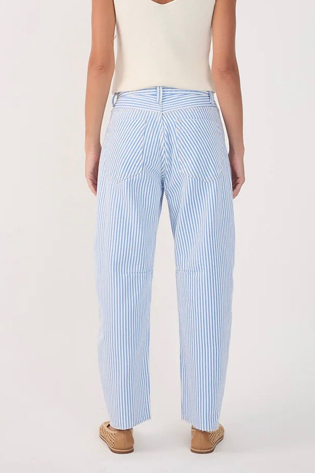 Blue Striped Twill Barrel Pant