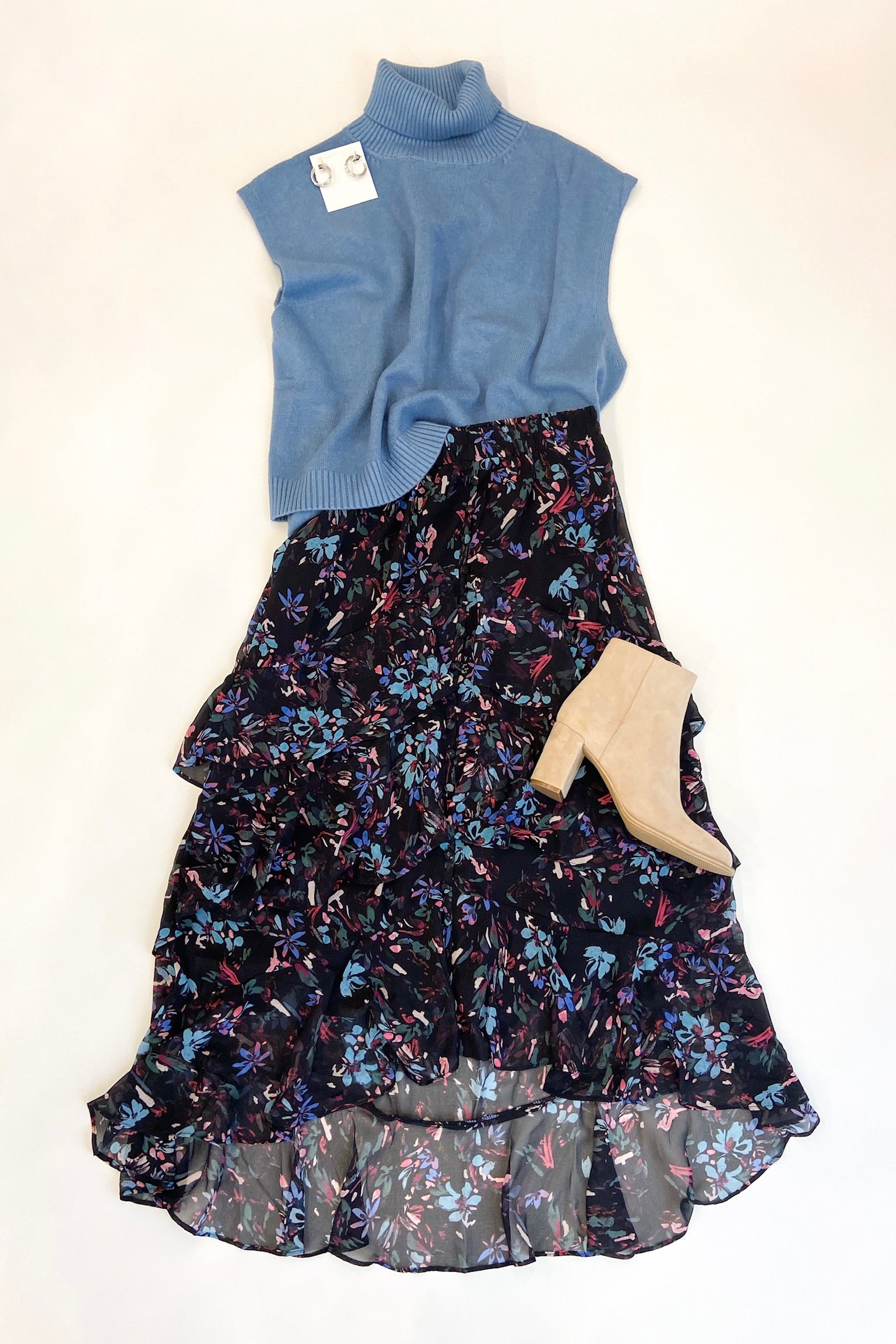 Ella Midi Skirt Black Floral