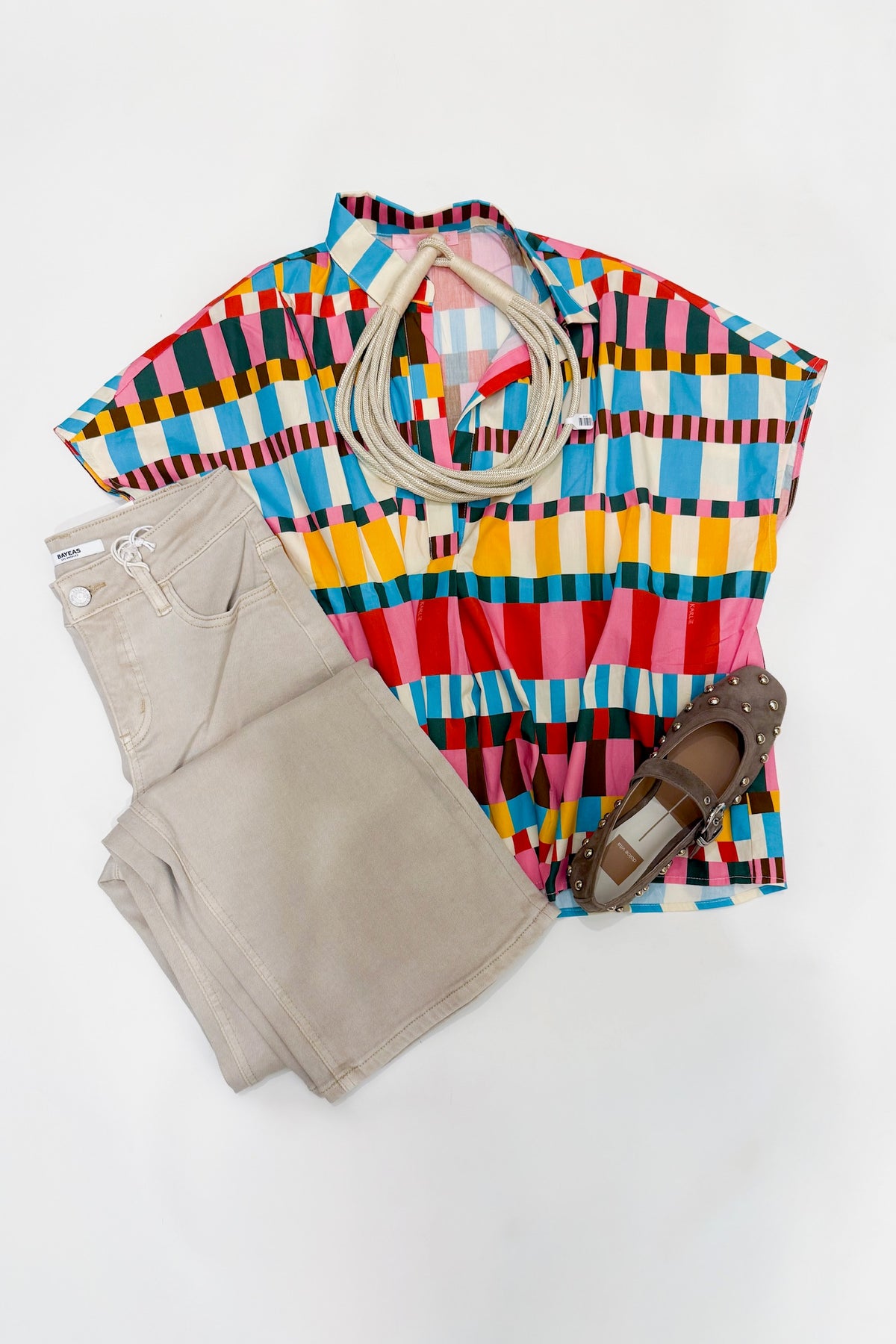 Signature Collar Top Multi Colorblock