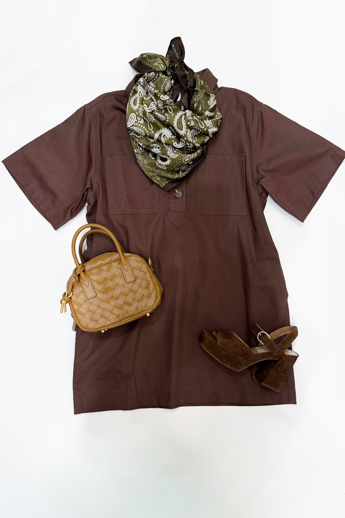 Denim Pocket Mini Dress Chocolate