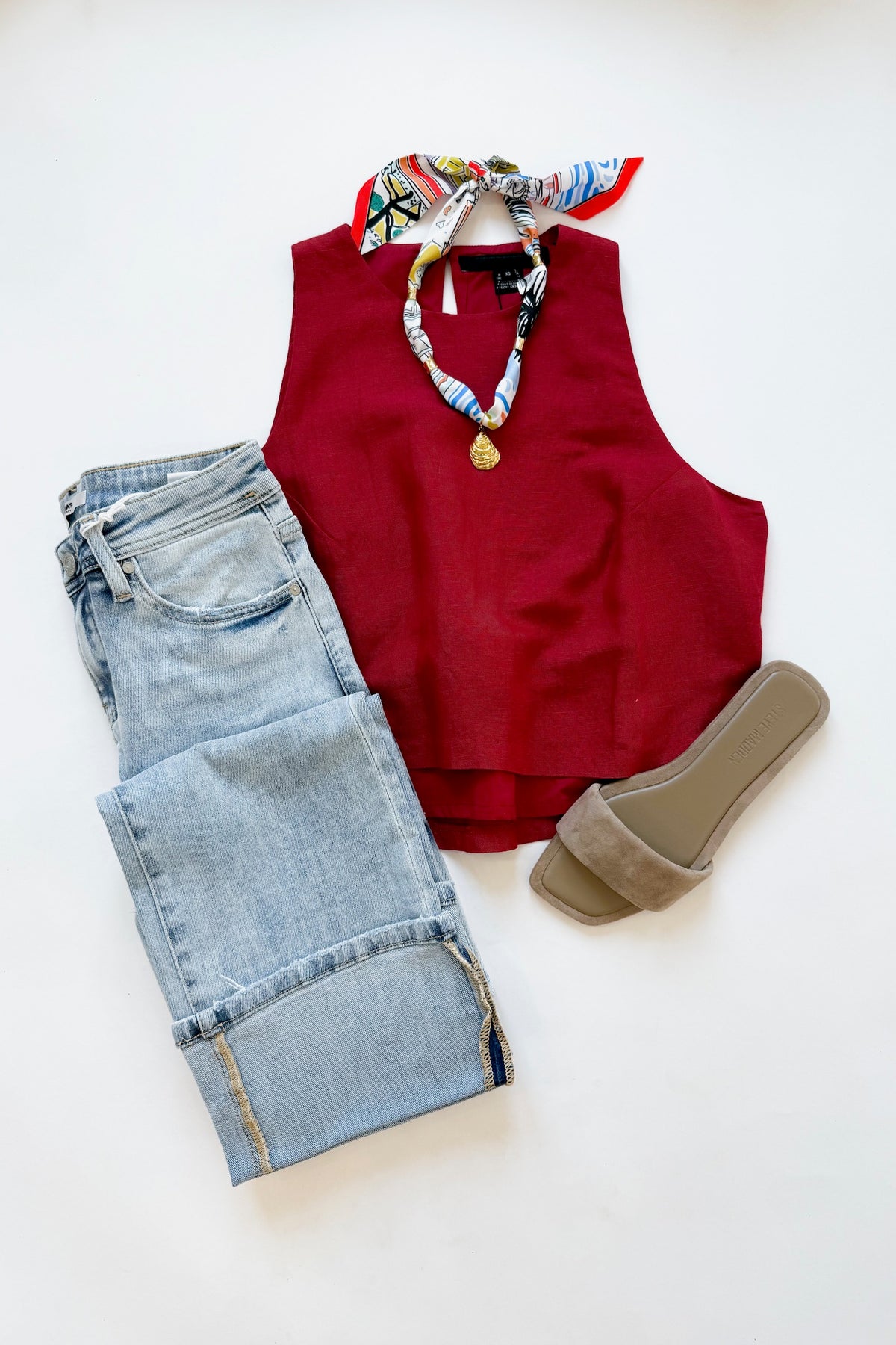 Birdie Linen Top Brick Red