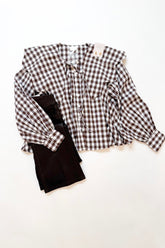 Gingham Scallop Collar Shirt Brown