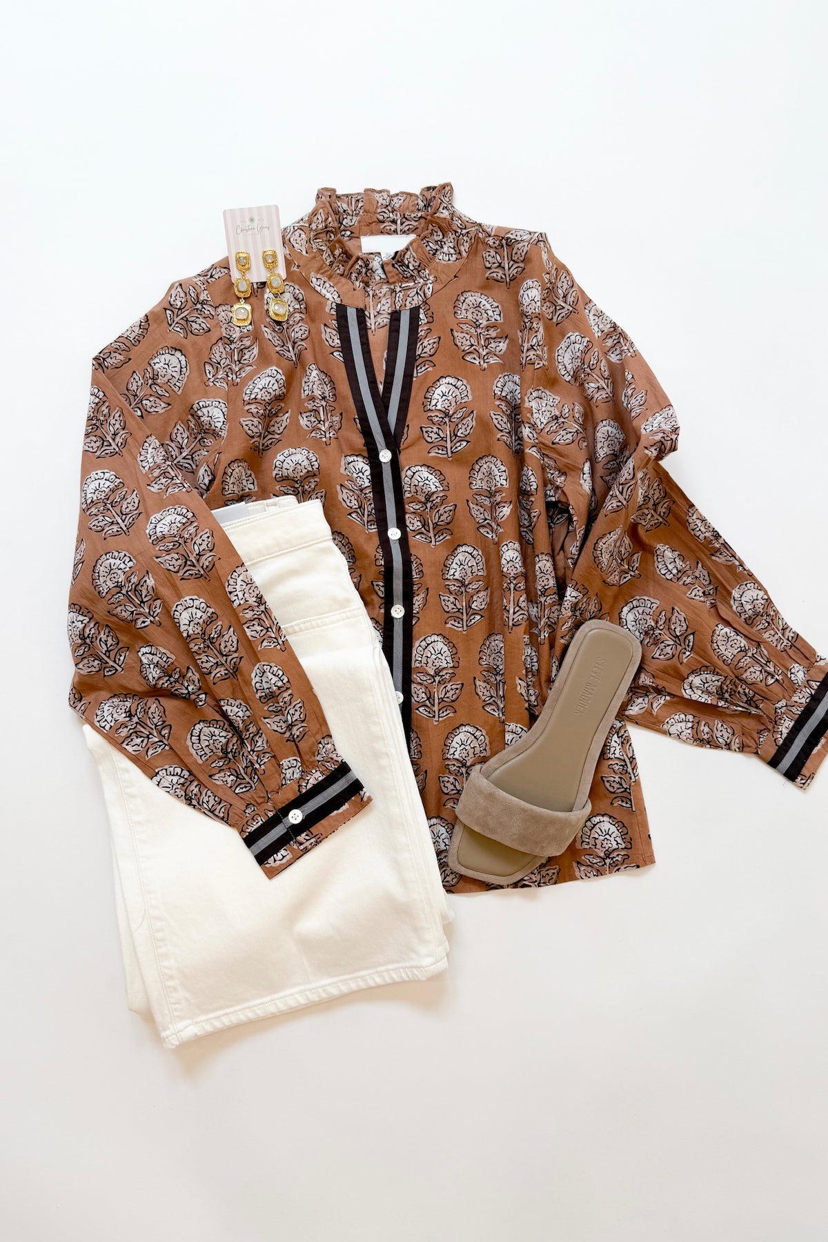 Taupe Floral Block Blouse