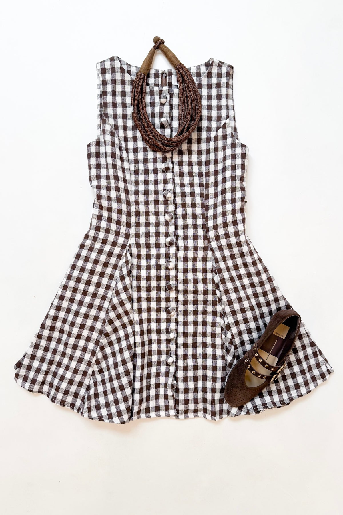 Gingham Mini Dress Brown