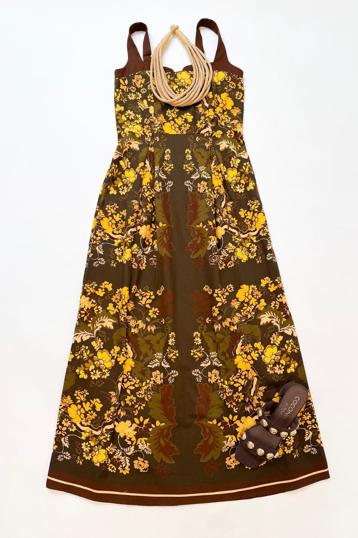 Tillman Midi Dress Olive Yellow Floral