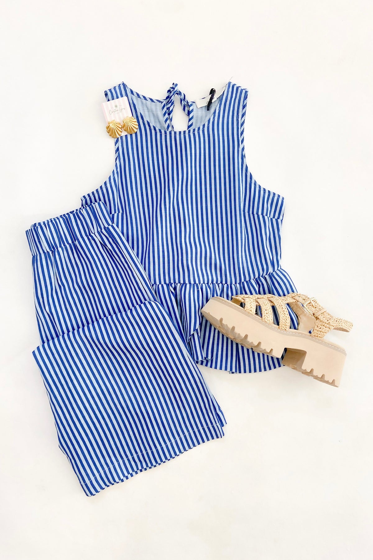 Blue Striped Peplum Top