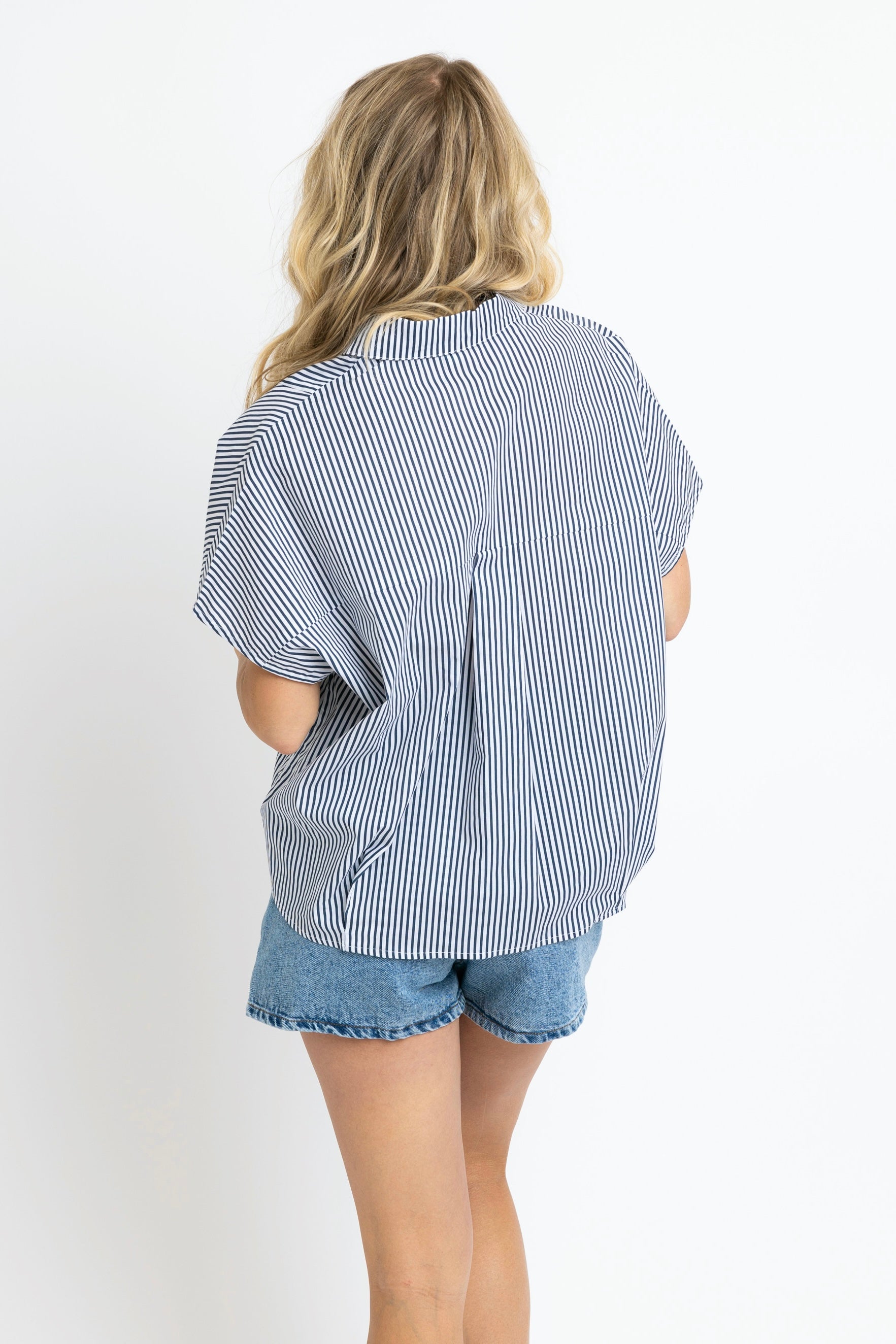 Signature Striped Collar Top Navy