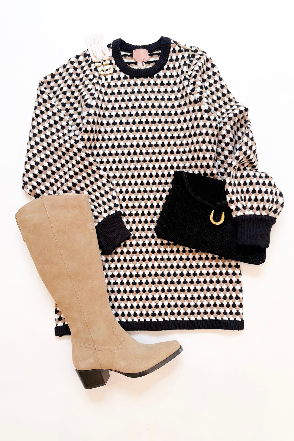 Marion Sweater Dress Black Geo