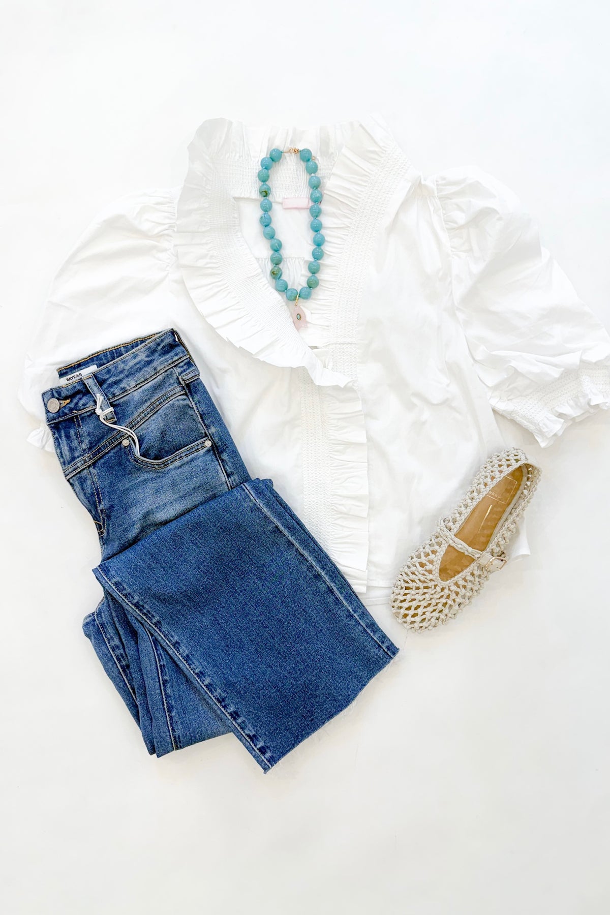 White Poplin Ruffle Blouse