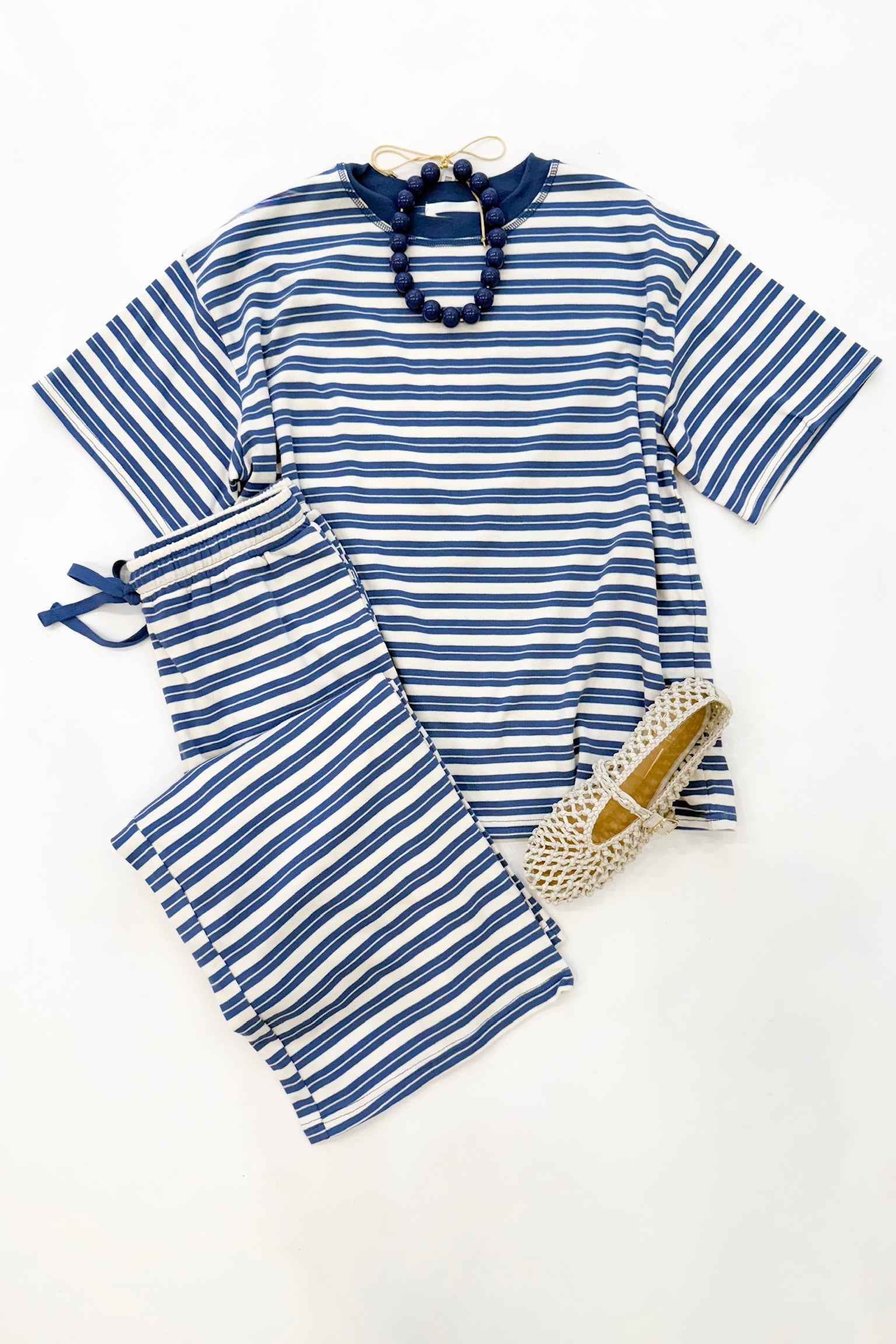 Taylor Striped Pant Set Dusty Blue
