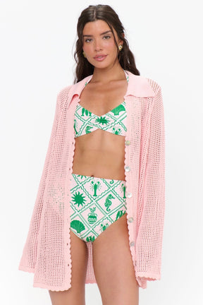 Button Up Coverup Peachy Pink Crochet