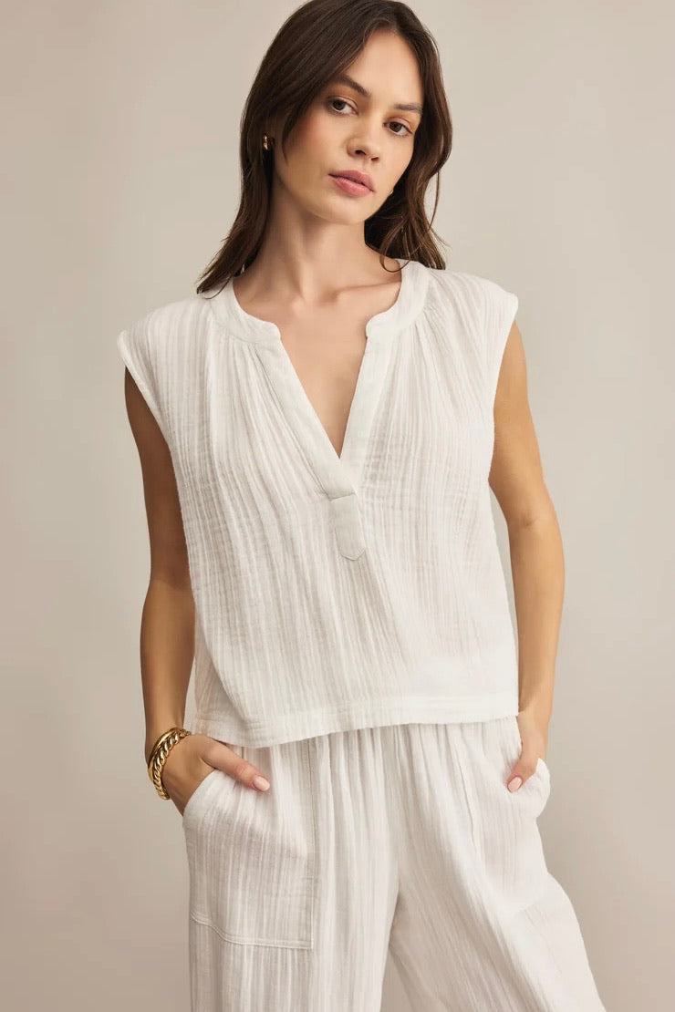 V Neck Airy Top White