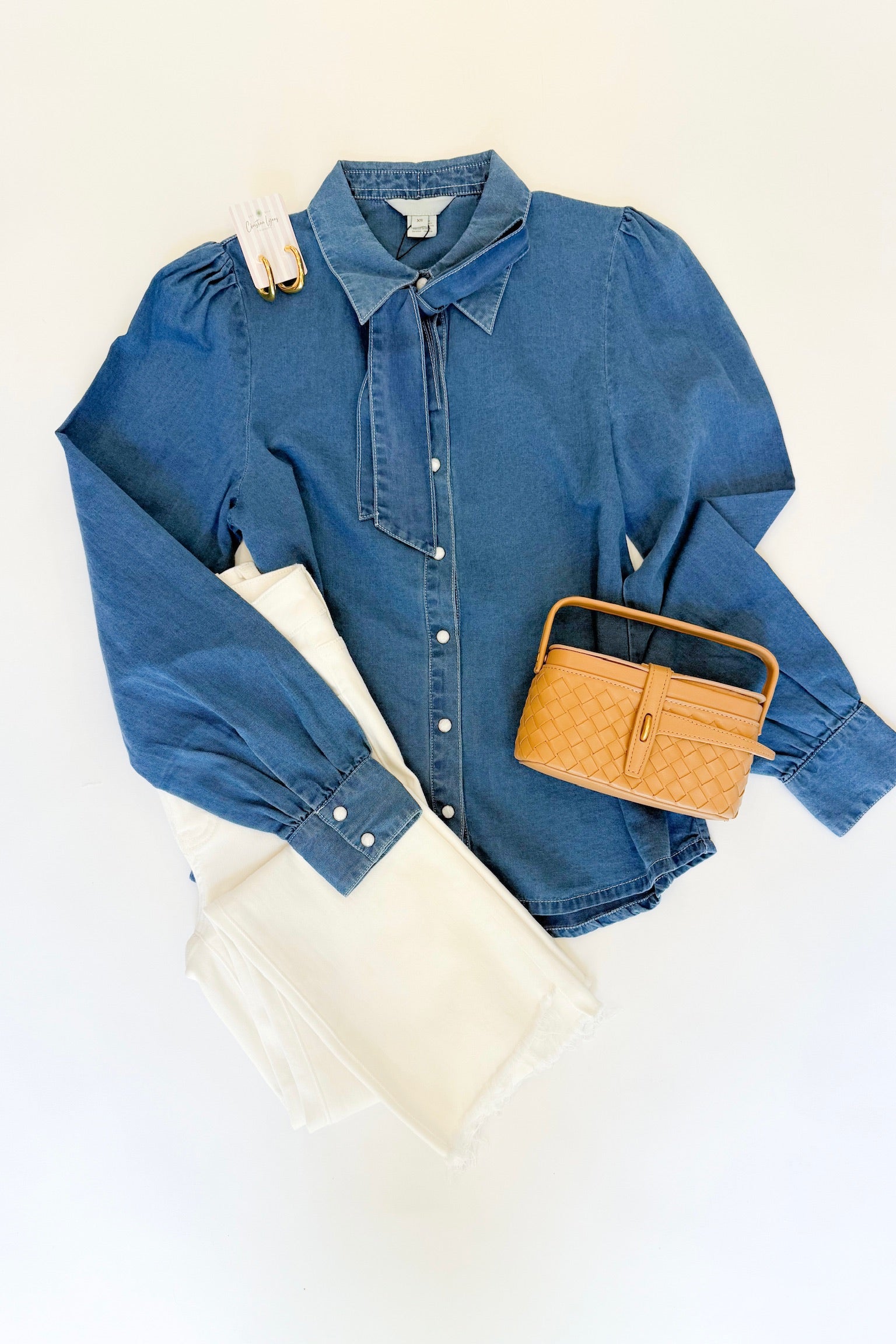 Zaves Chambray Bow Blouse