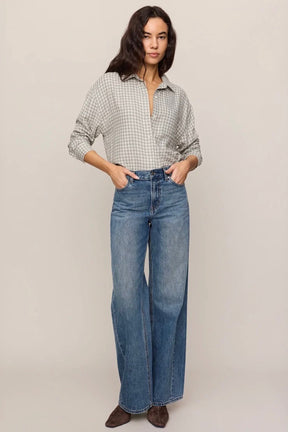 River Plaid Button Up Top Emerald Cove