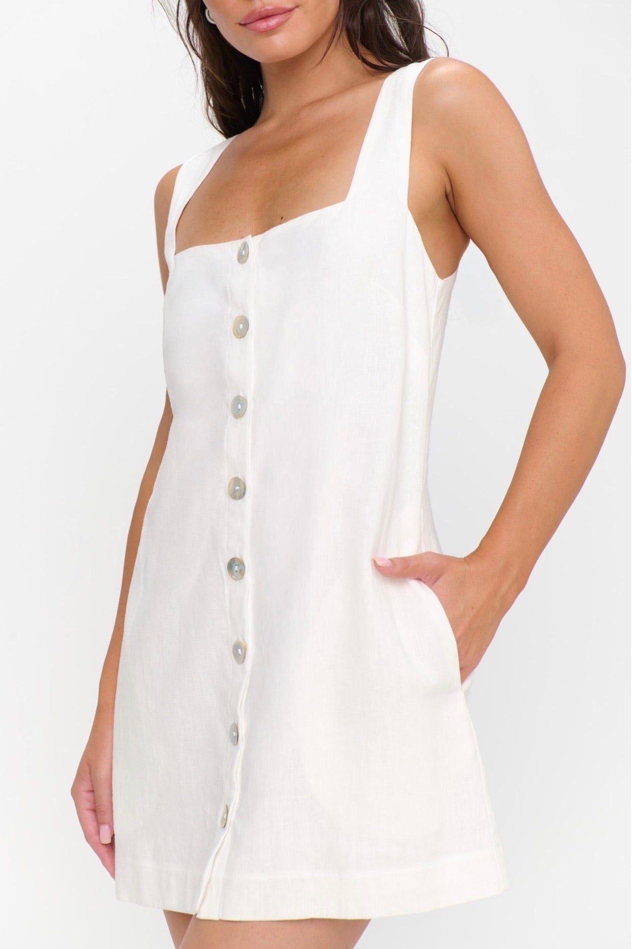 Everly Mini Dress White Linen