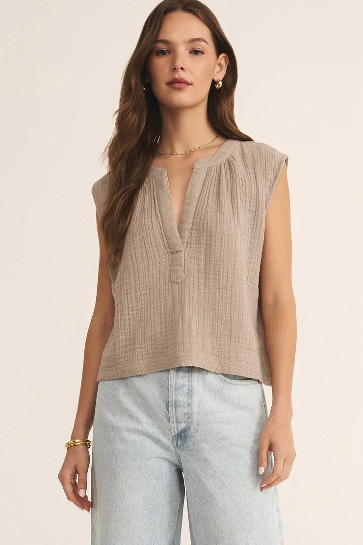 V Neck Airy Top Iced Coffee