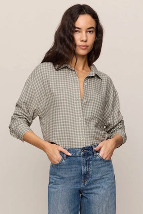 River Plaid Button Up Top Emerald Cove