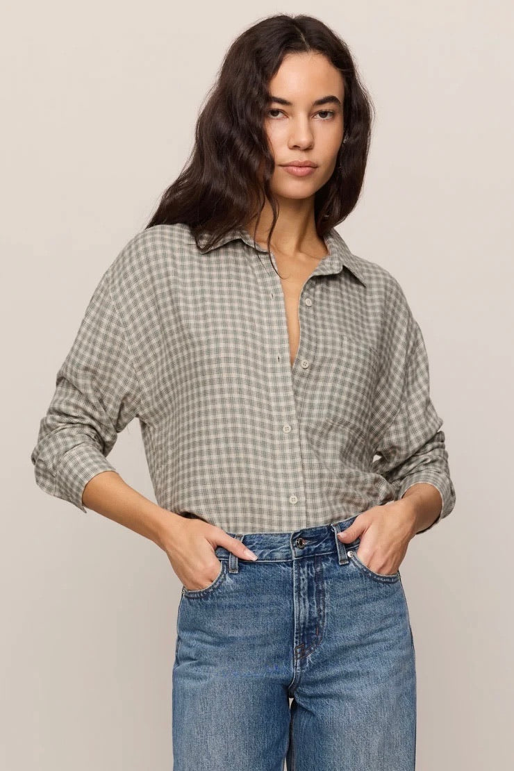 River Plaid Button Up Top Emerald Cove