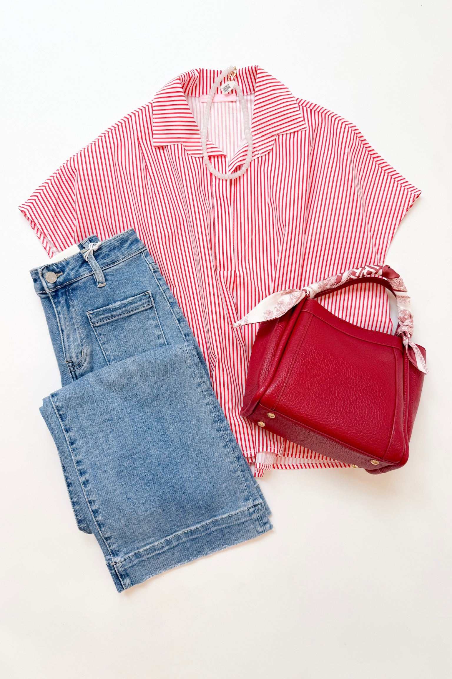 Signature Striped Collar Top Red