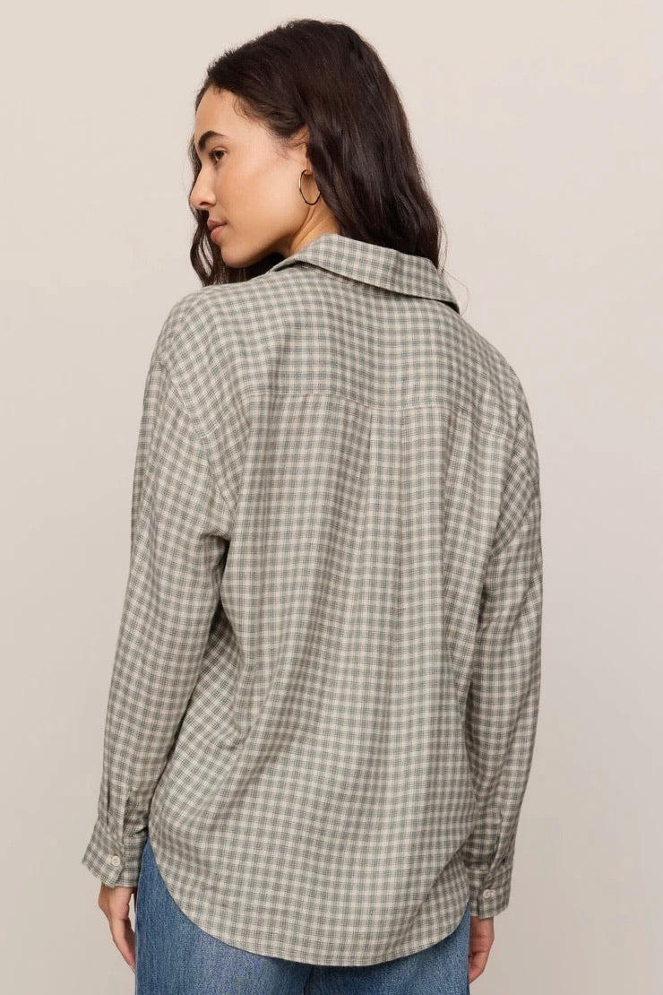 River Plaid Button Up Top Emerald Cove