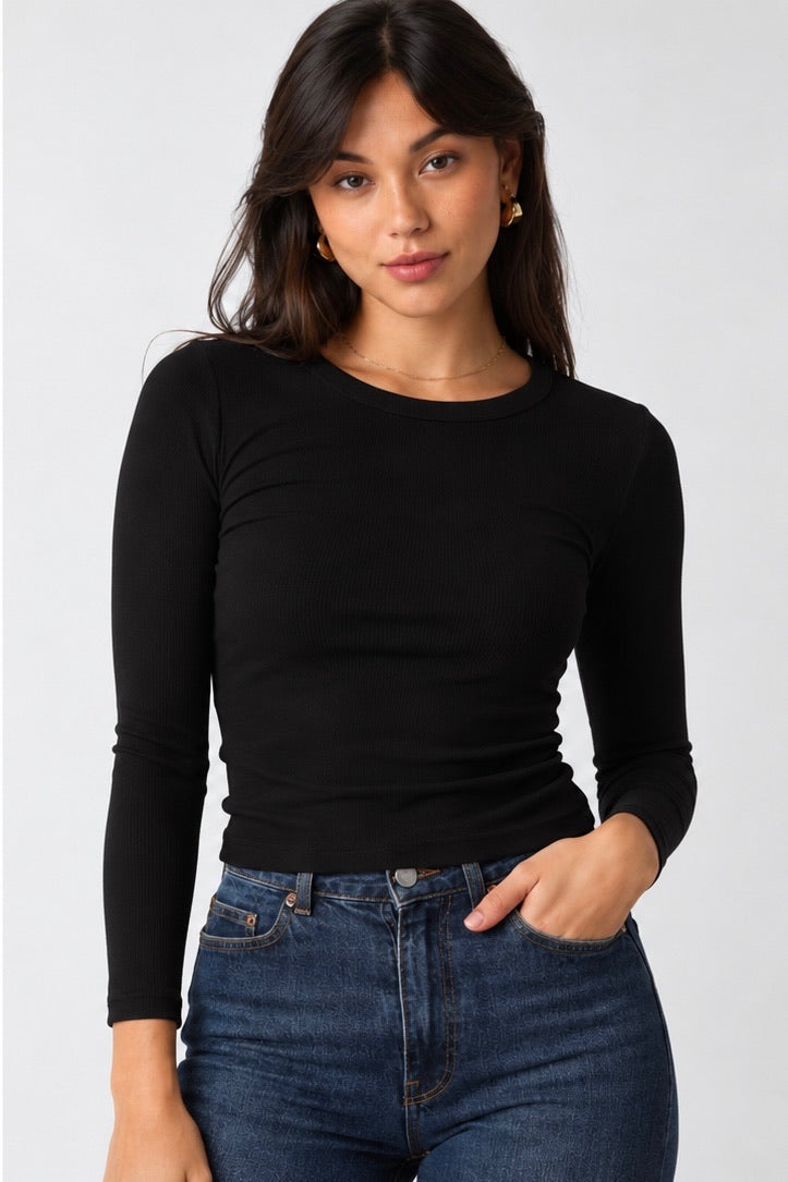 Long Sleeve Rib Top Black