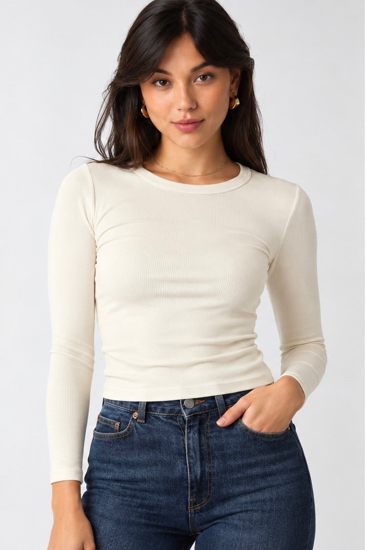 Long Sleeve Rib Top Ecru