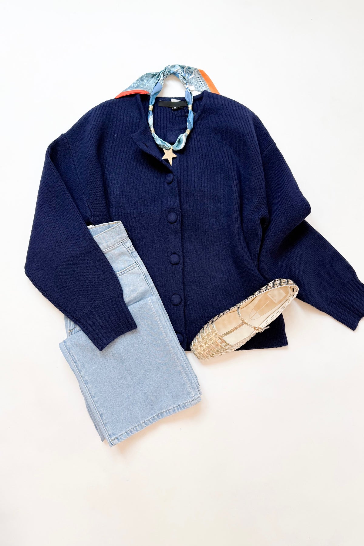 Riddley Knit Drop Shoulder Cardigan Navy