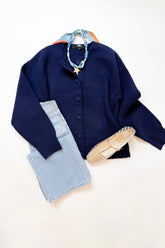 Riddley Knit Drop Shoulder Cardigan Navy