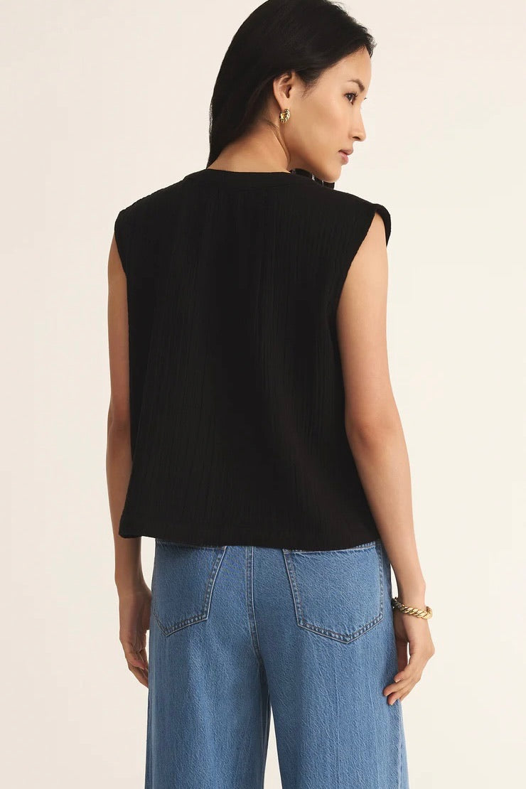 V Neck Airy Top Black